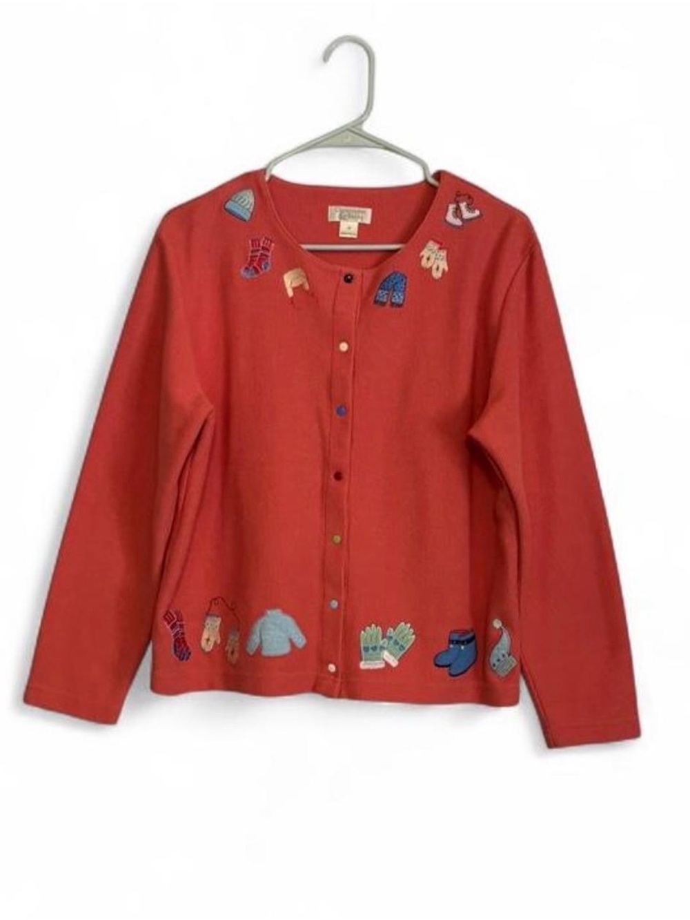 Christopher & Banks Red Embroidered Button-Front Cardigan